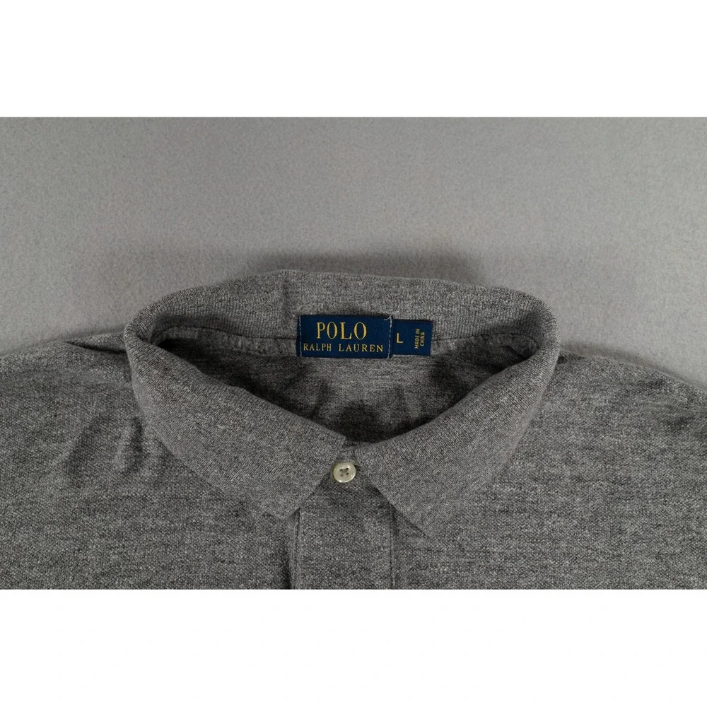 Polo Ralph Lauren Mens Long Sleeve Polo Shirt Heather Grey Cotton Large Logo